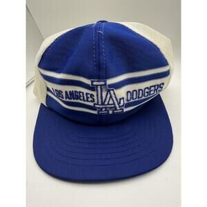Vintage Los Angeles Dodgers Hat Steve Yeager Auto Blue Trucker Cap 80s RARE